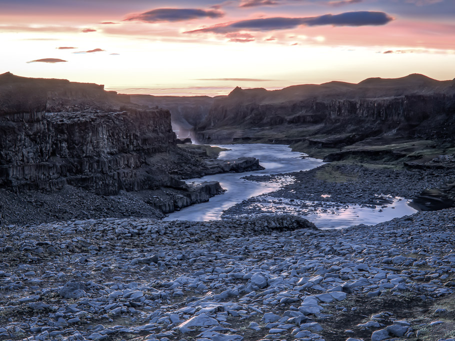 The river below Dettifoss at sunset